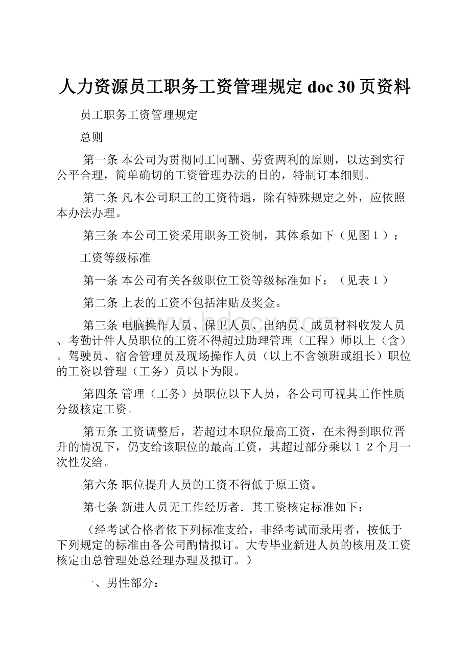 人力资源员工职务工资管理规定doc 30页资料.docx_第1页