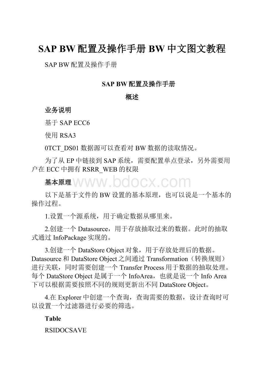 SAP BW配置及操作手册BW中文图文教程.docx