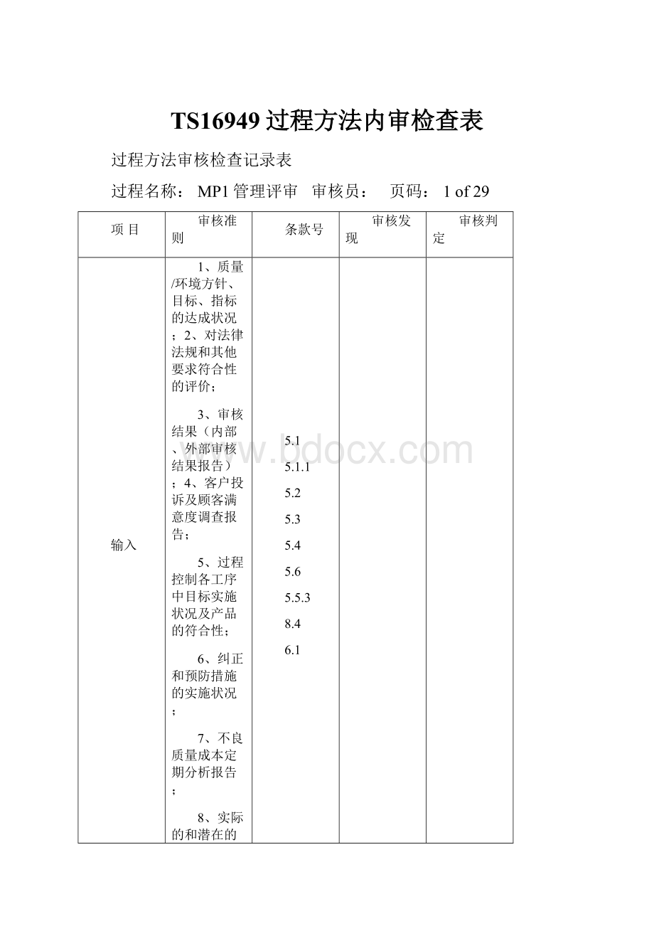 TS16949过程方法内审检查表.docx