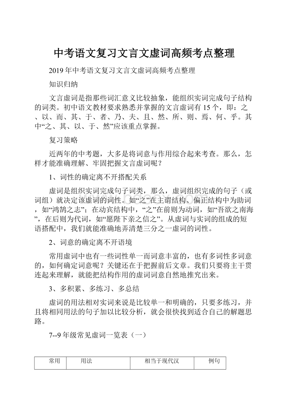 中考语文复习文言文虚词高频考点整理.docx_第1页