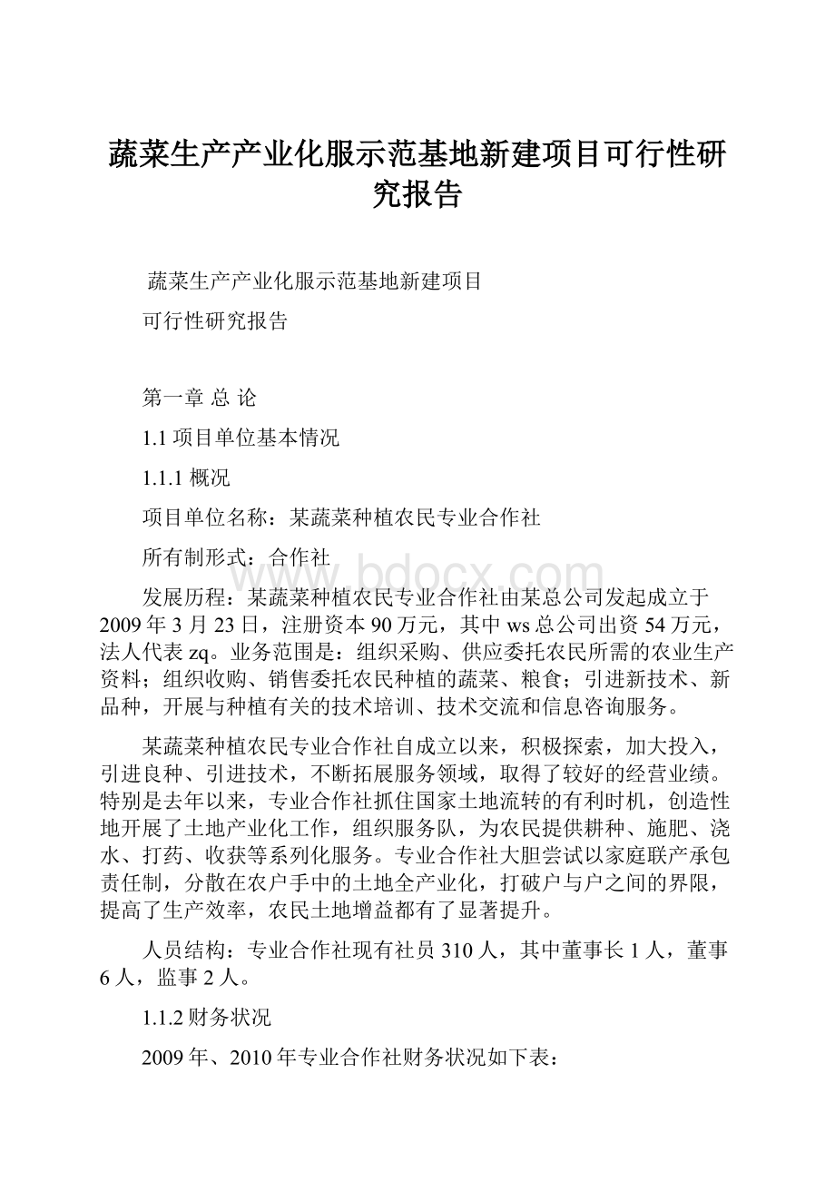 蔬菜生产产业化服示范基地新建项目可行性研究报告.docx_第1页