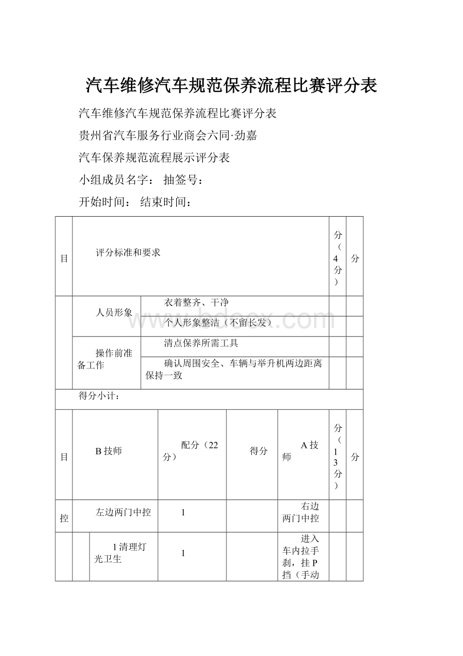 汽车维修汽车规范保养流程比赛评分表.docx