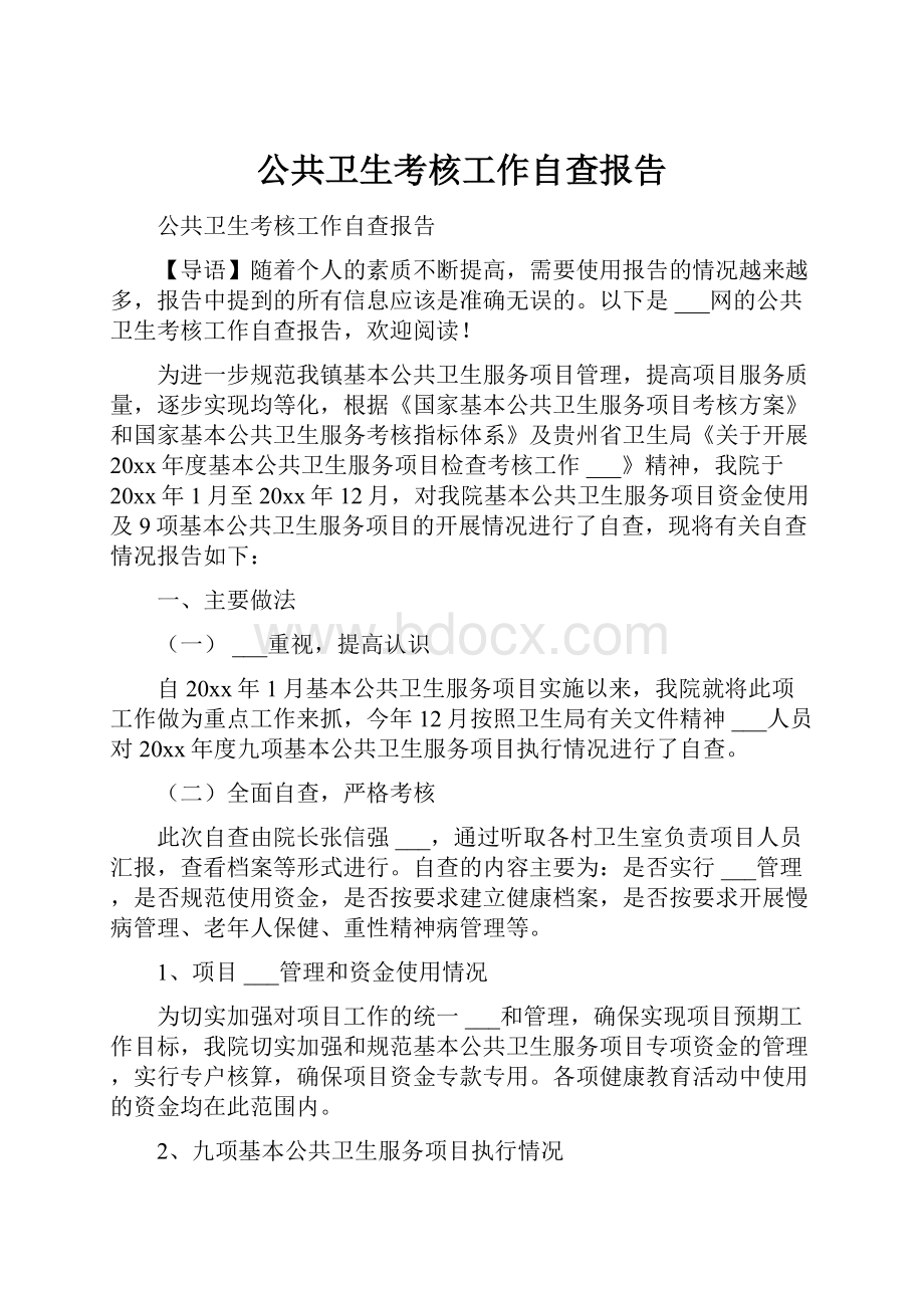 公共卫生考核工作自查报告.docx