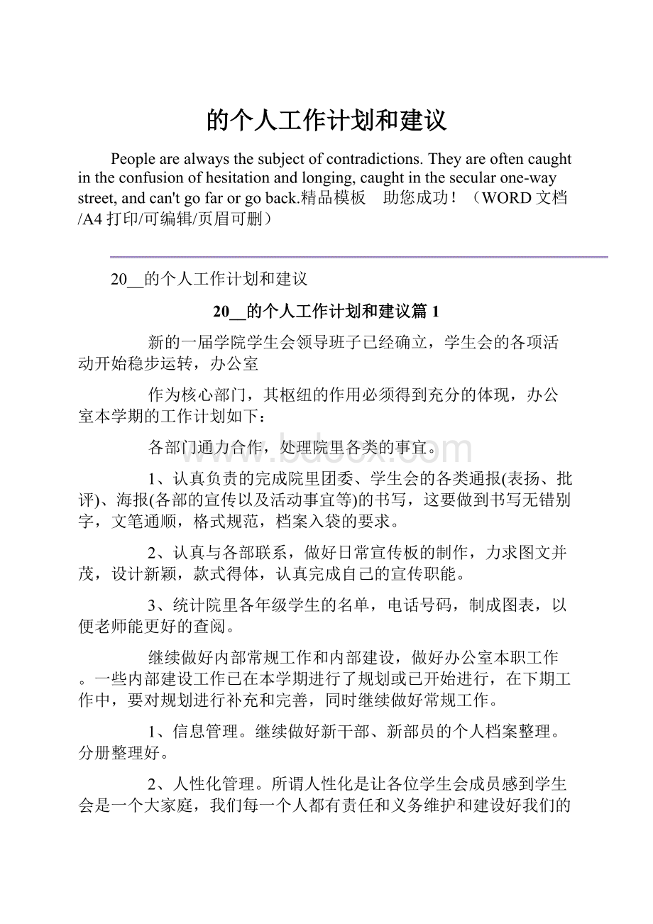 的个人工作计划和建议.docx