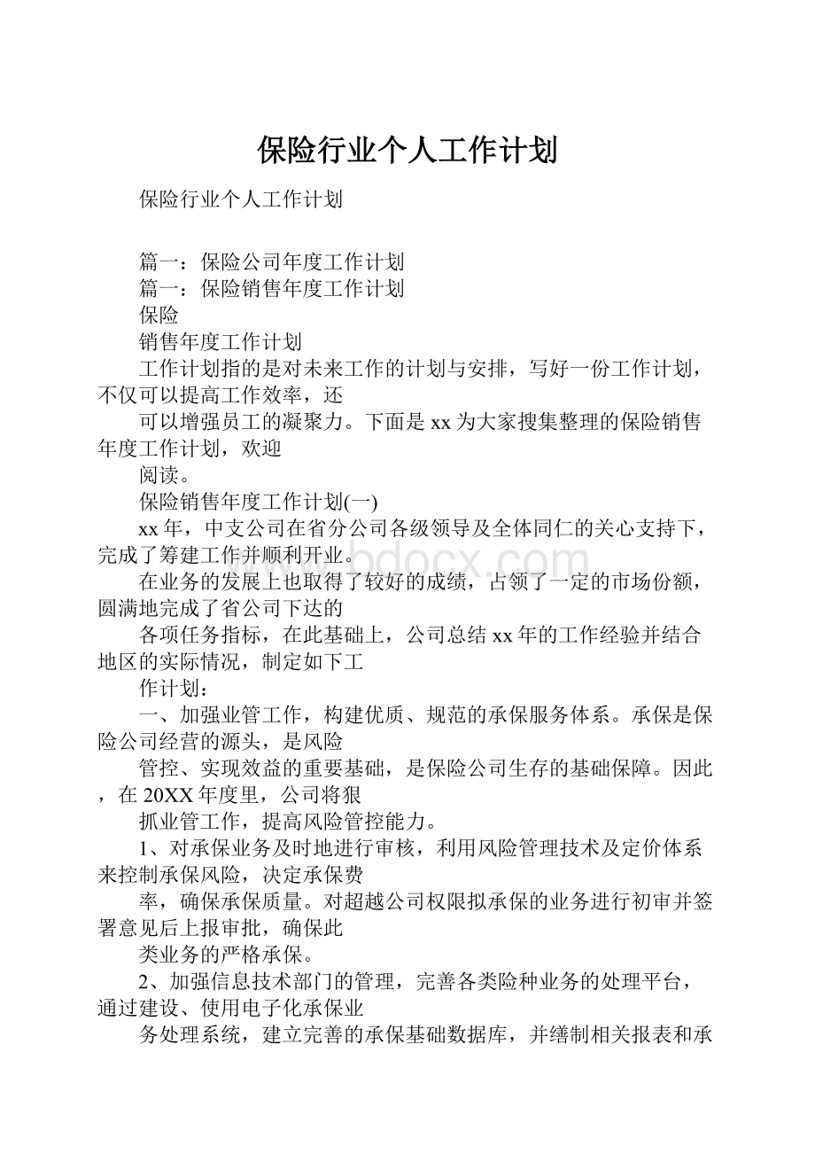 保险行业个人工作计划.docx