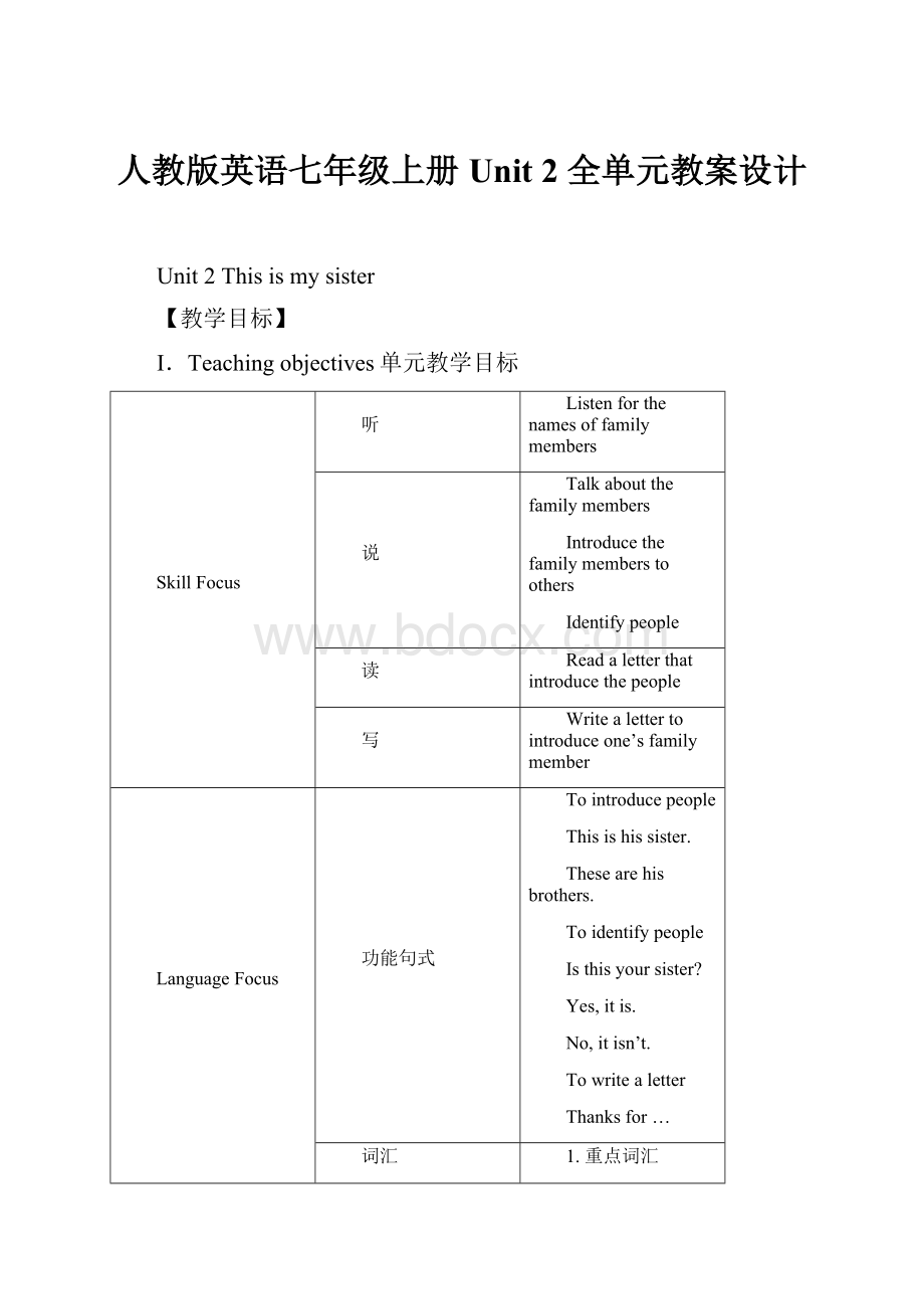 人教版英语七年级上册 Unit 2 全单元教案设计.docx