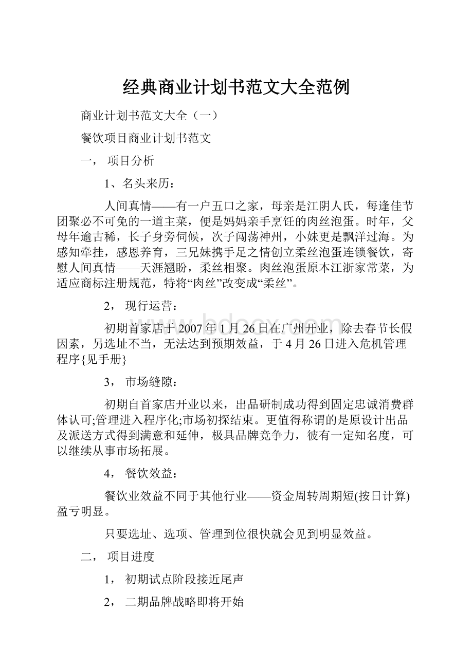 经典商业计划书范文大全范例.docx