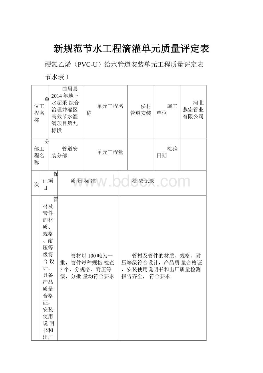 新规范节水工程滴灌单元质量评定表.docx