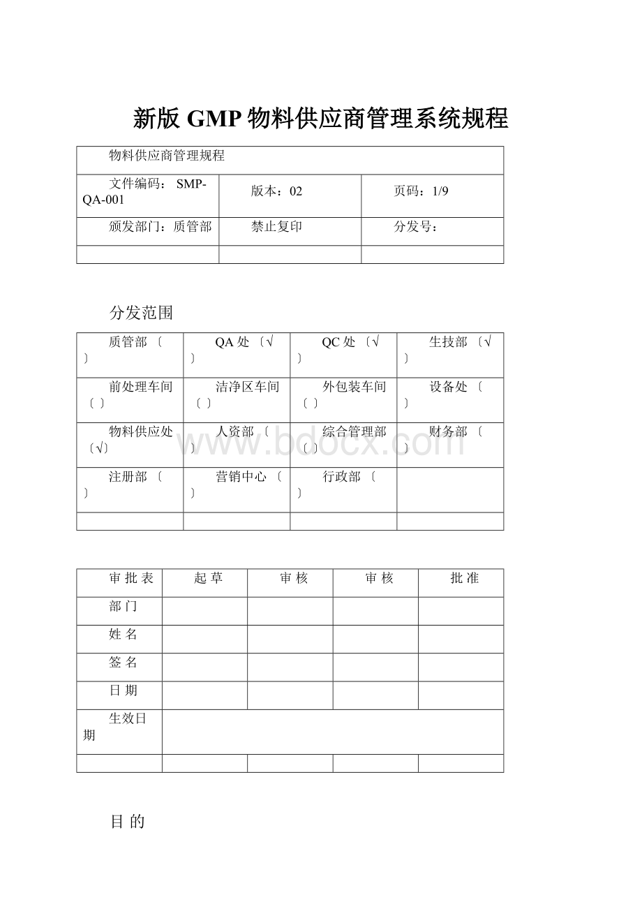 新版GMP物料供应商管理系统规程.docx