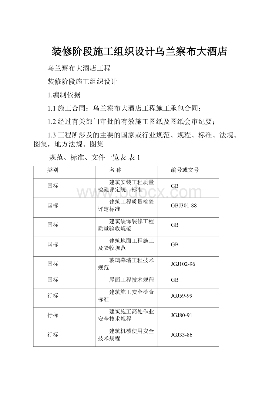 装修阶段施工组织设计乌兰察布大酒店.docx