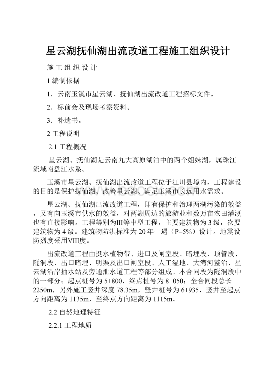 星云湖抚仙湖出流改道工程施工组织设计.docx