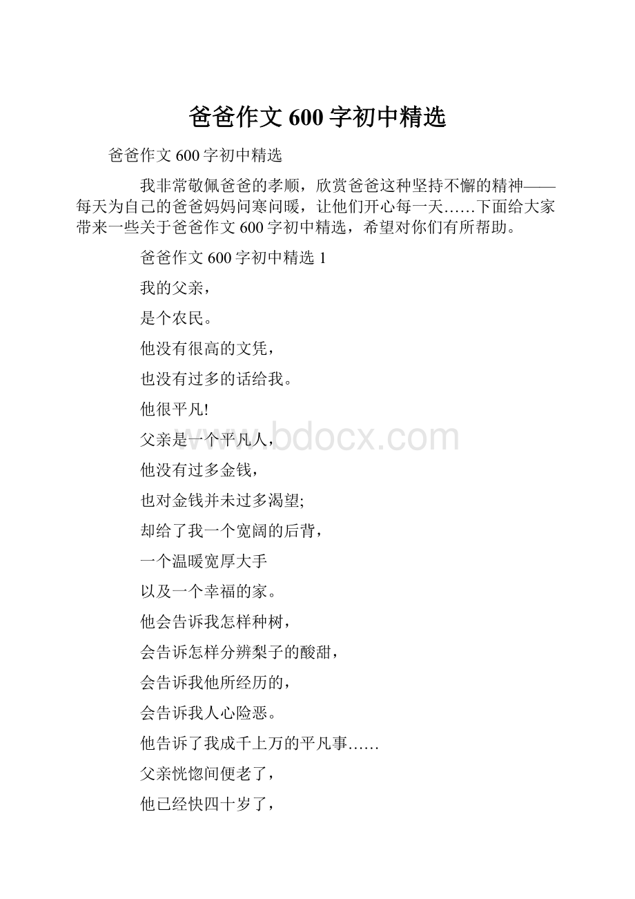 爸爸作文600字初中精选.docx_第1页