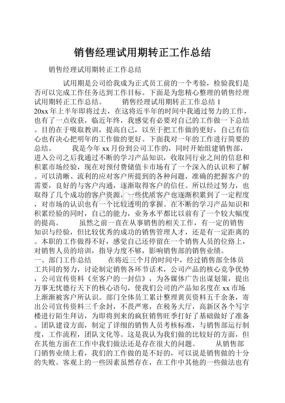 销售经理试用期转正工作总结.docx