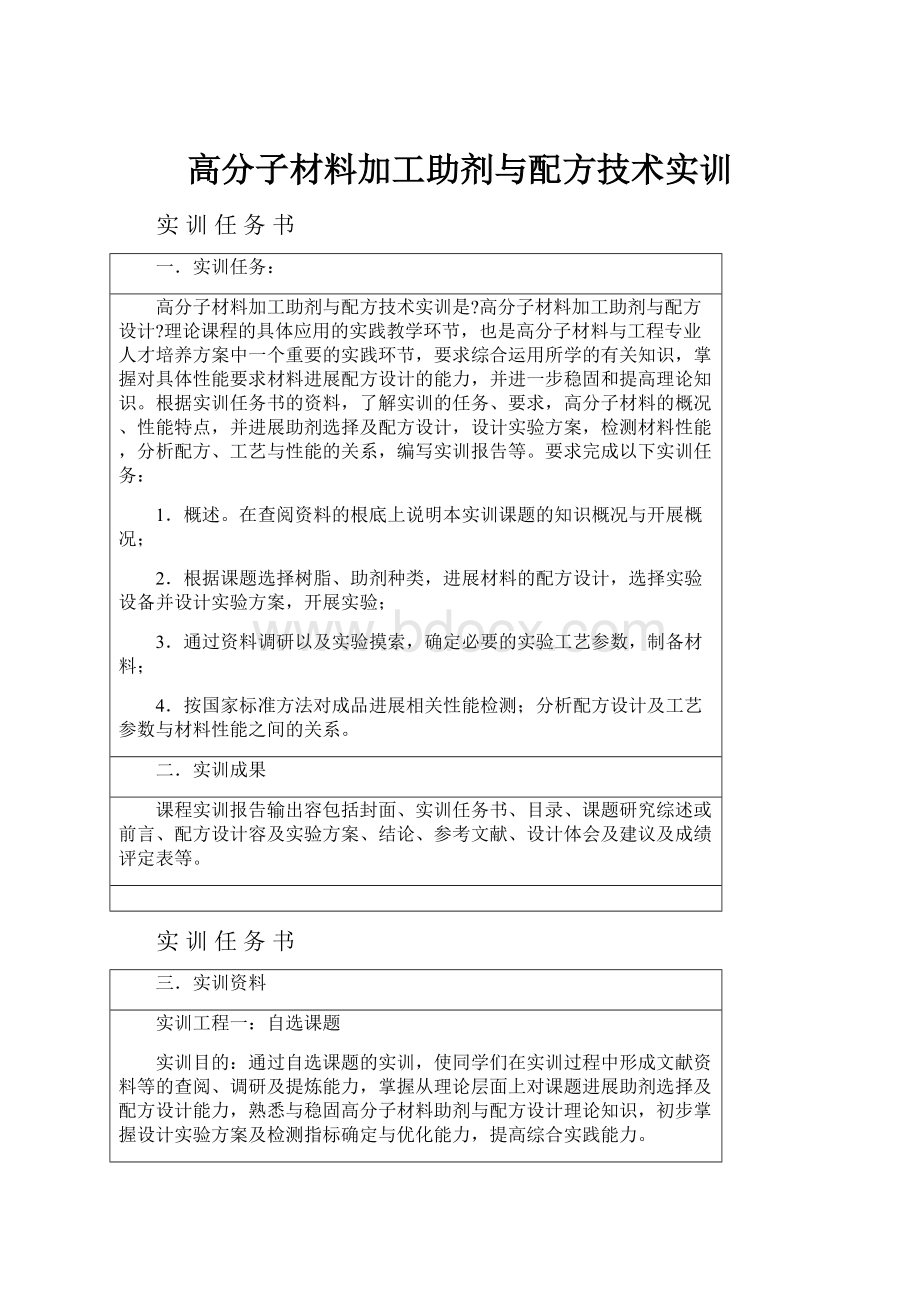 高分子材料加工助剂与配方技术实训.docx