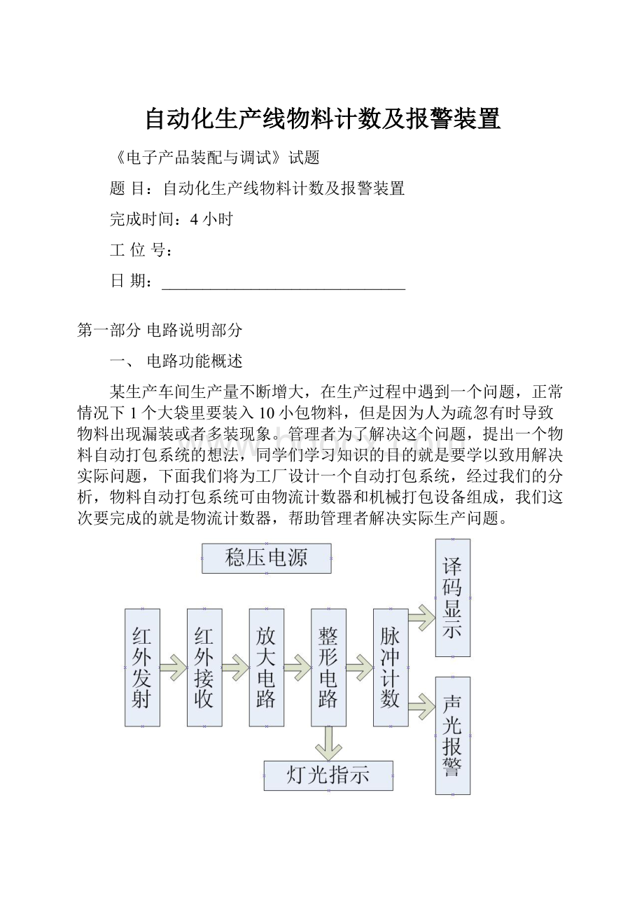 自动化生产线物料计数及报警装置.docx_第1页