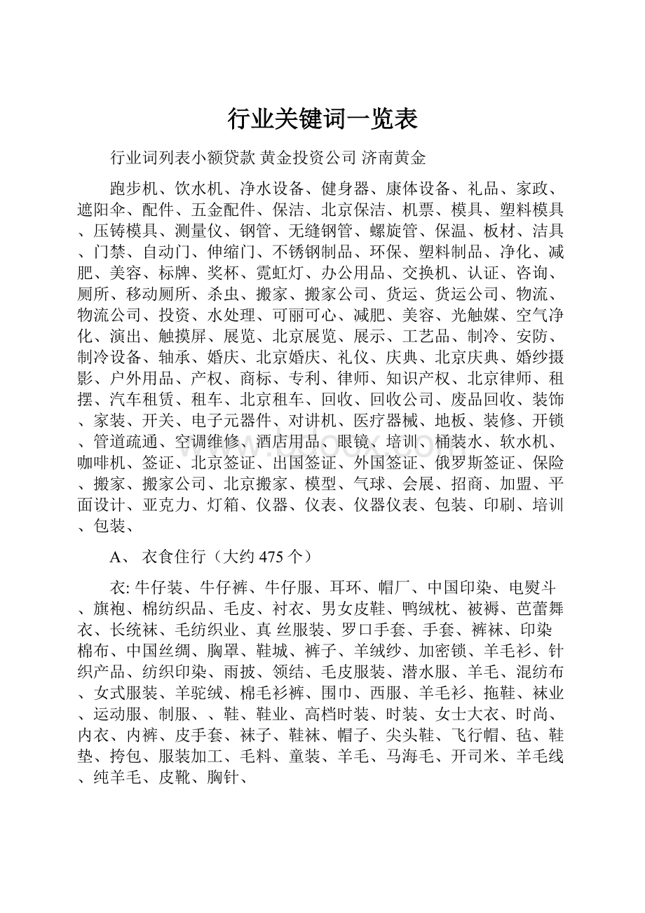 行业关键词一览表.docx_第1页