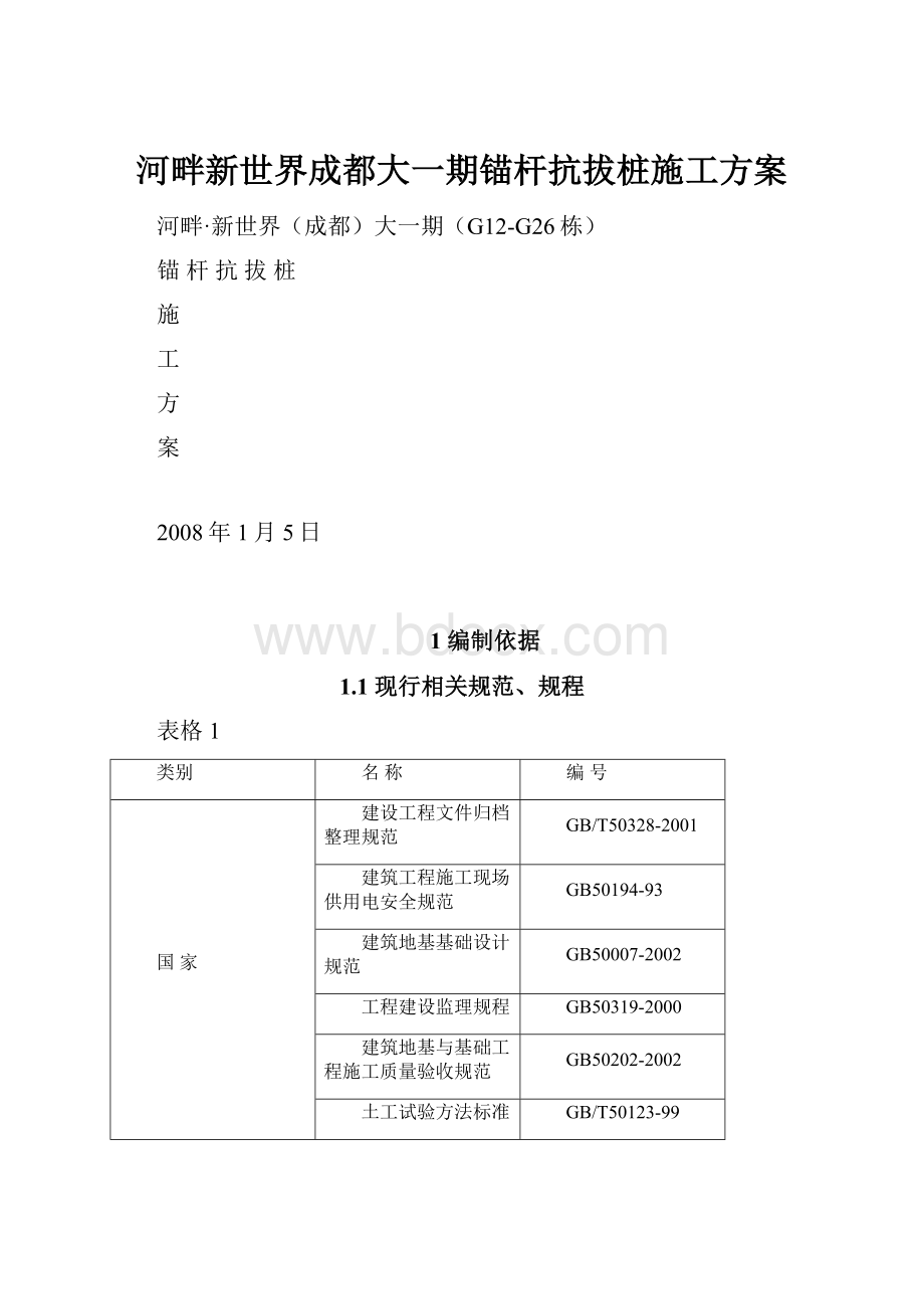 河畔新世界成都大一期锚杆抗拔桩施工方案.docx_第1页