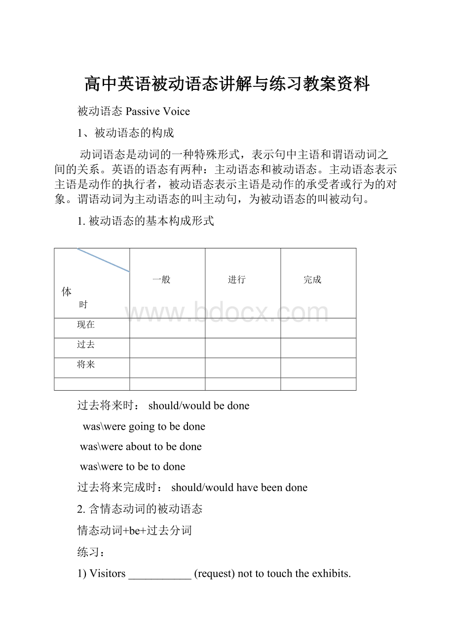 高中英语被动语态讲解与练习教案资料.docx