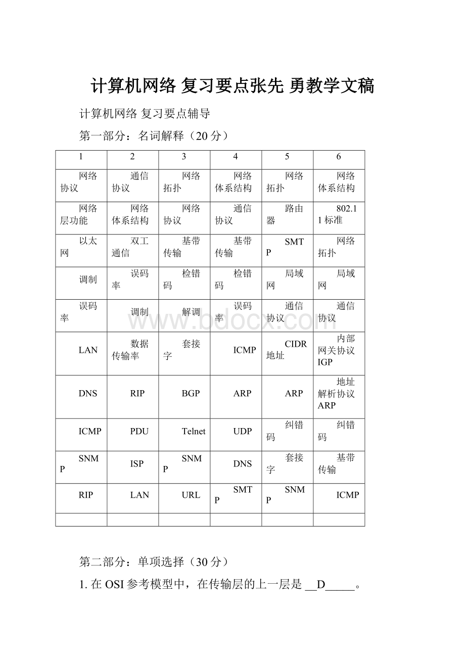 计算机网络 复习要点张先勇教学文稿.docx