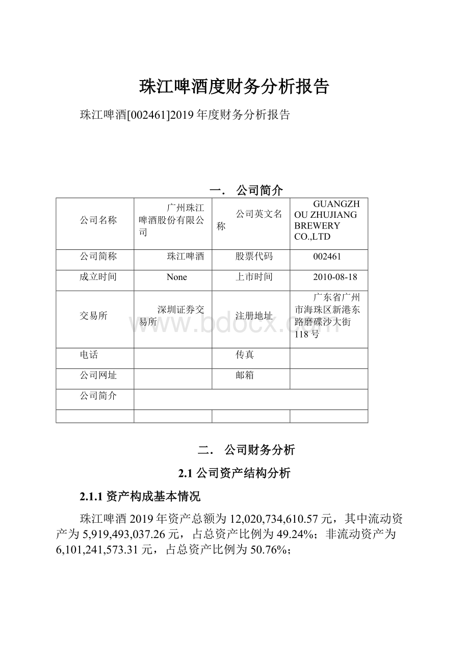 珠江啤酒度财务分析报告.docx_第1页