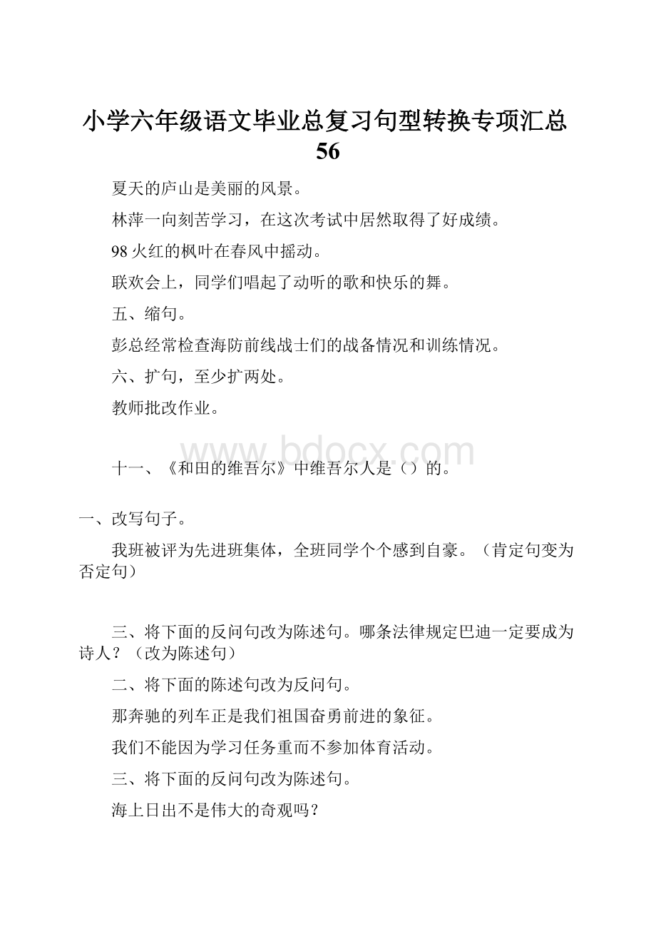 小学六年级语文毕业总复习句型转换专项汇总56.docx_第1页