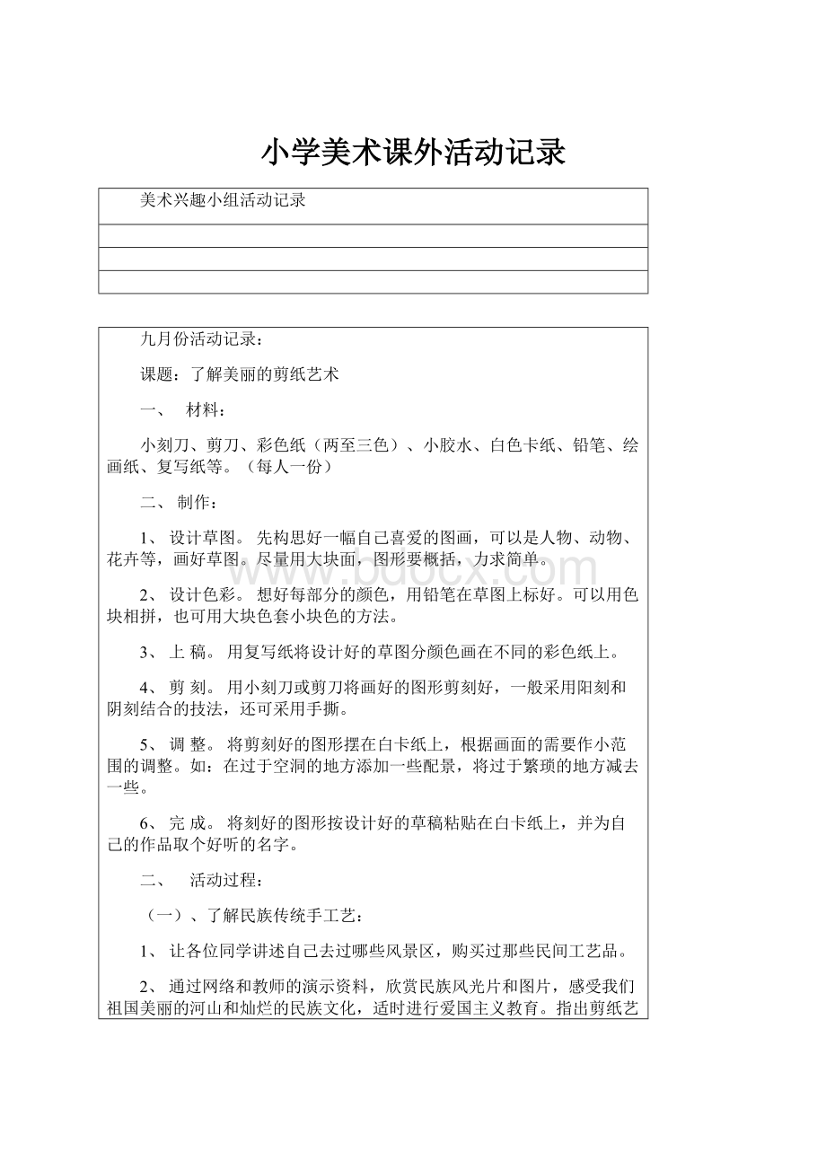 小学美术课外活动记录.docx_第1页