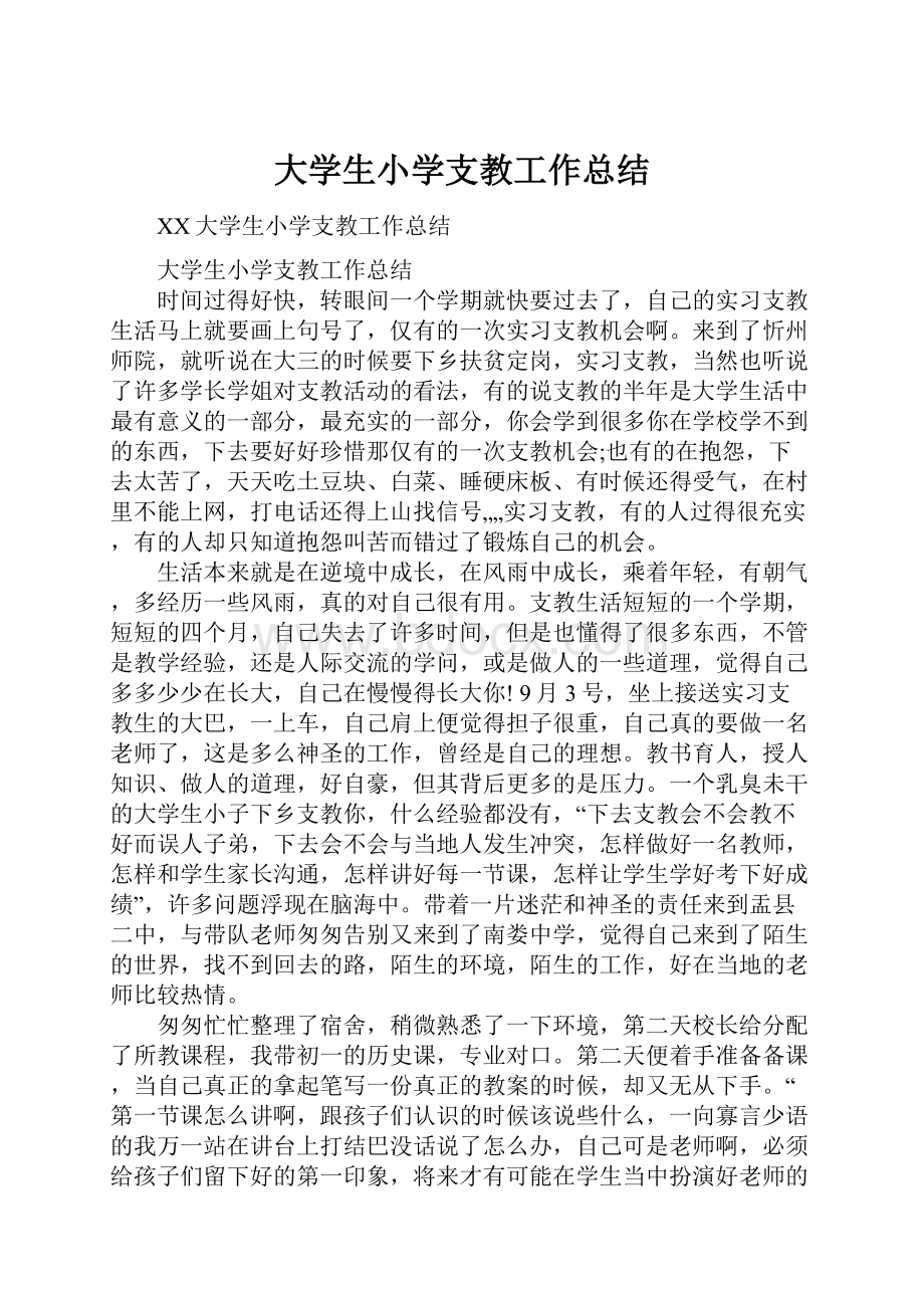 大学生小学支教工作总结.docx