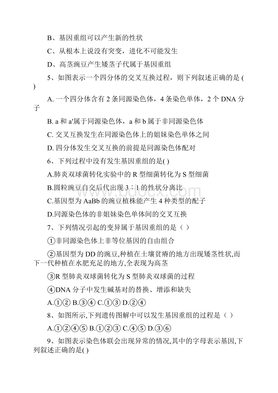 同步检测学年高中生物人教版必修二课后练习第5章 综合练习.docx_第2页