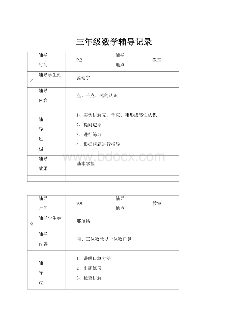 三年级数学辅导记录.docx_第1页