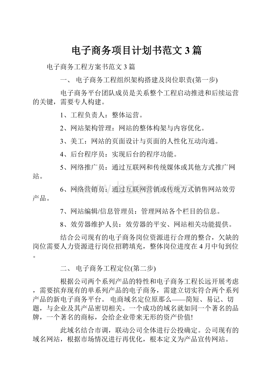 电子商务项目计划书范文3篇.docx