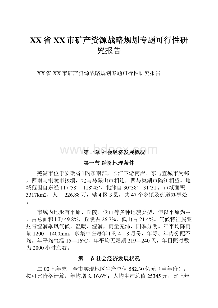 XX省XX市矿产资源战略规划专题可行性研究报告.docx_第1页