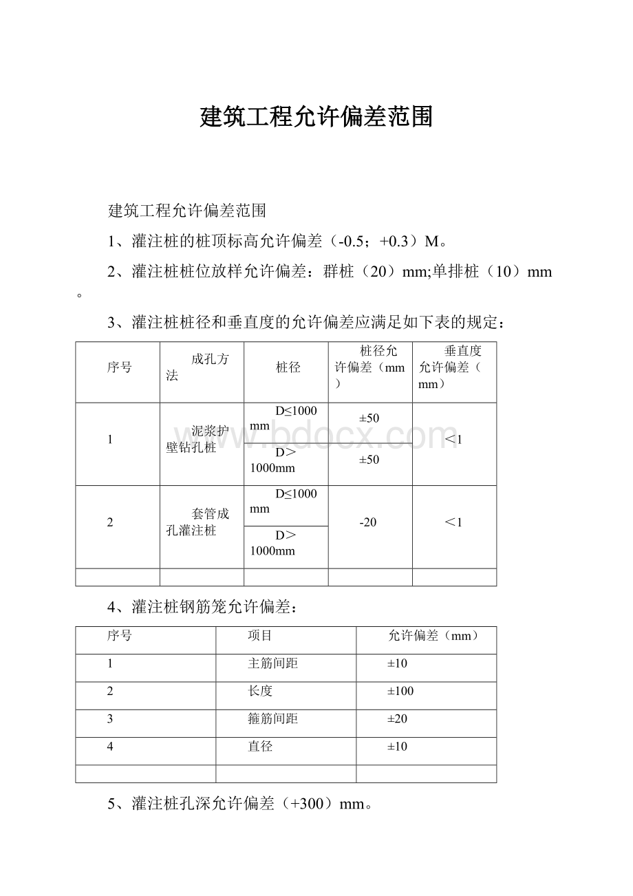 建筑工程允许偏差范围.docx