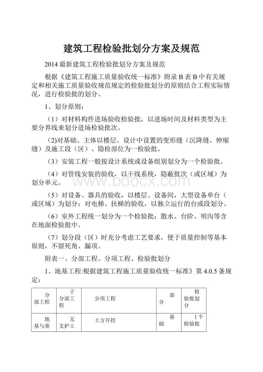 建筑工程检验批划分方案及规范.docx