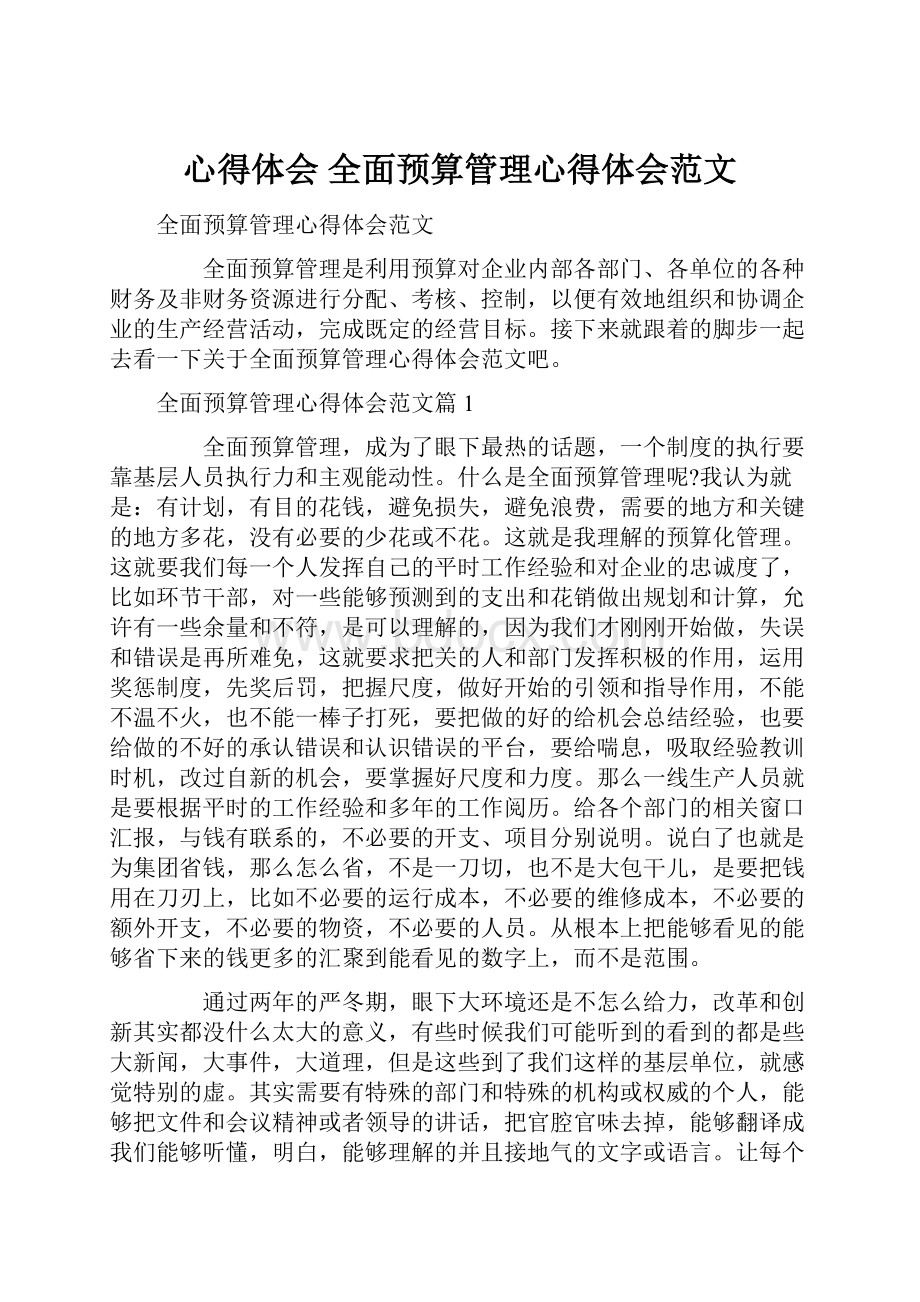 心得体会 全面预算管理心得体会范文.docx_第1页