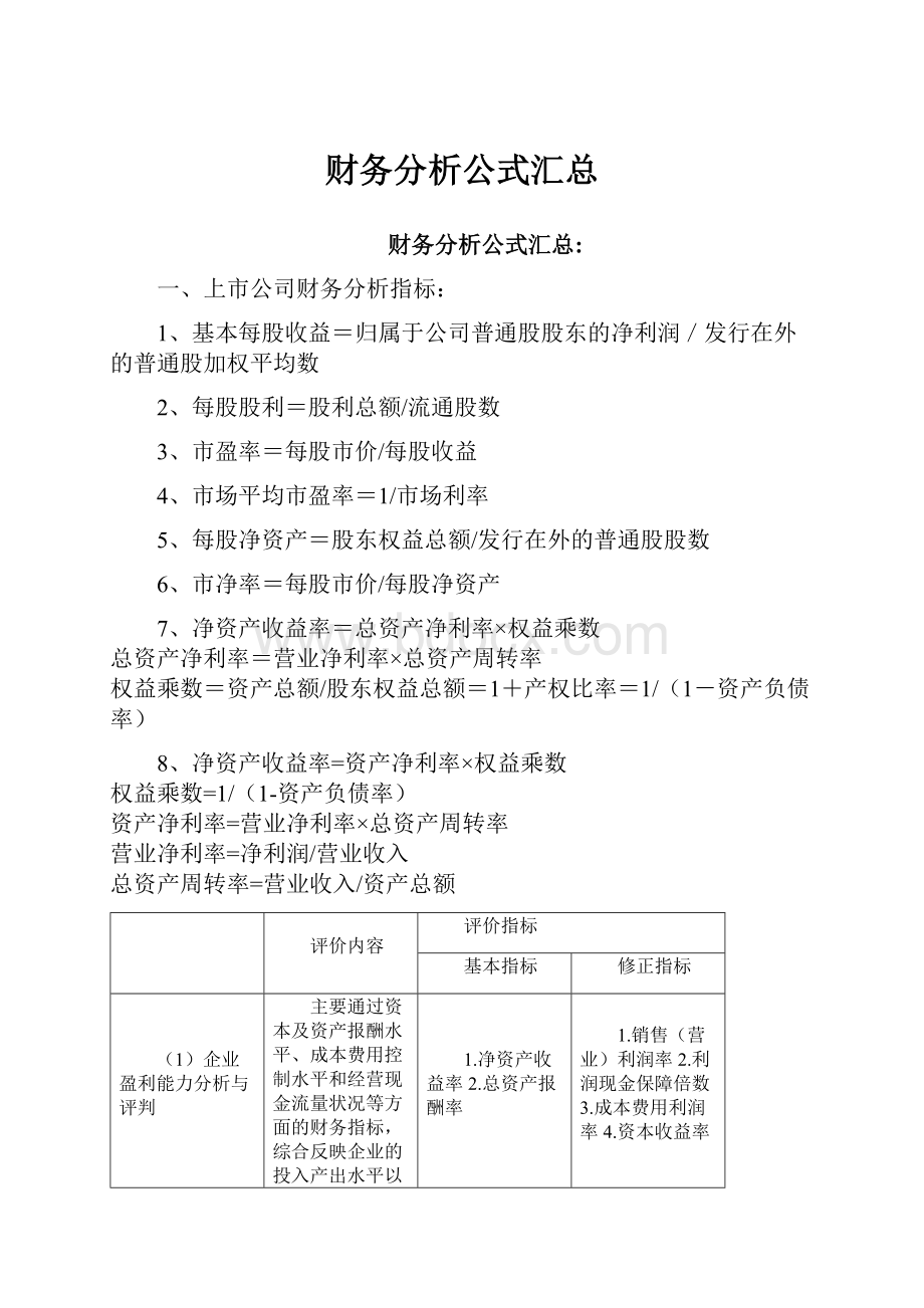 财务分析公式汇总.docx