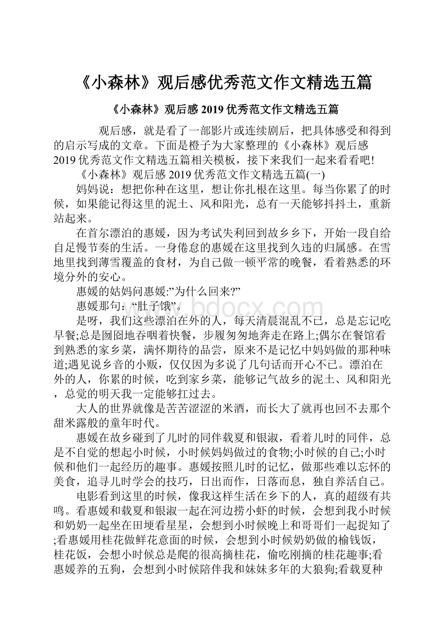 《小森林》观后感优秀范文作文精选五篇.docx