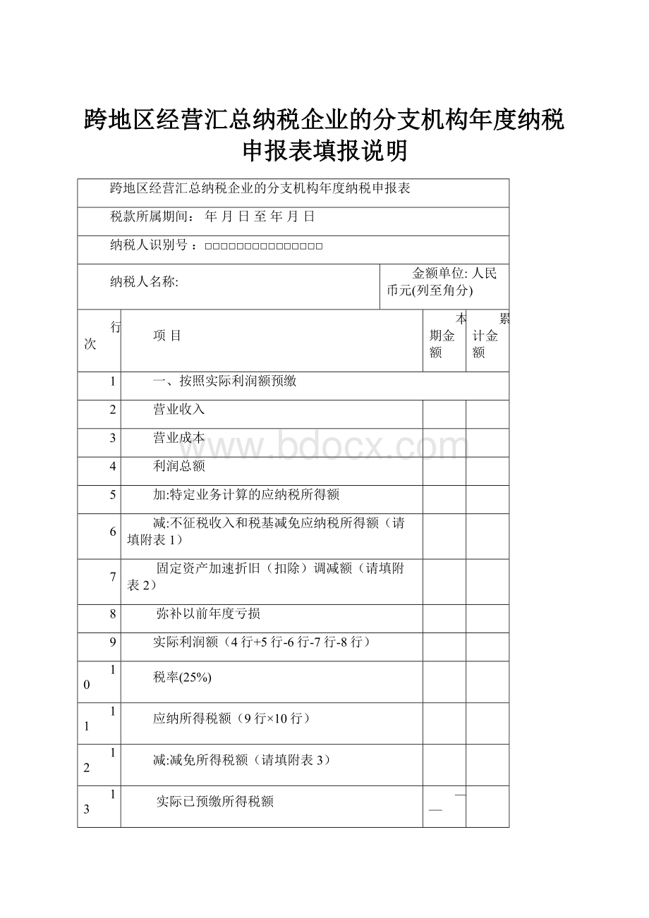 跨地区经营汇总纳税企业的分支机构年度纳税申报表填报说明.docx