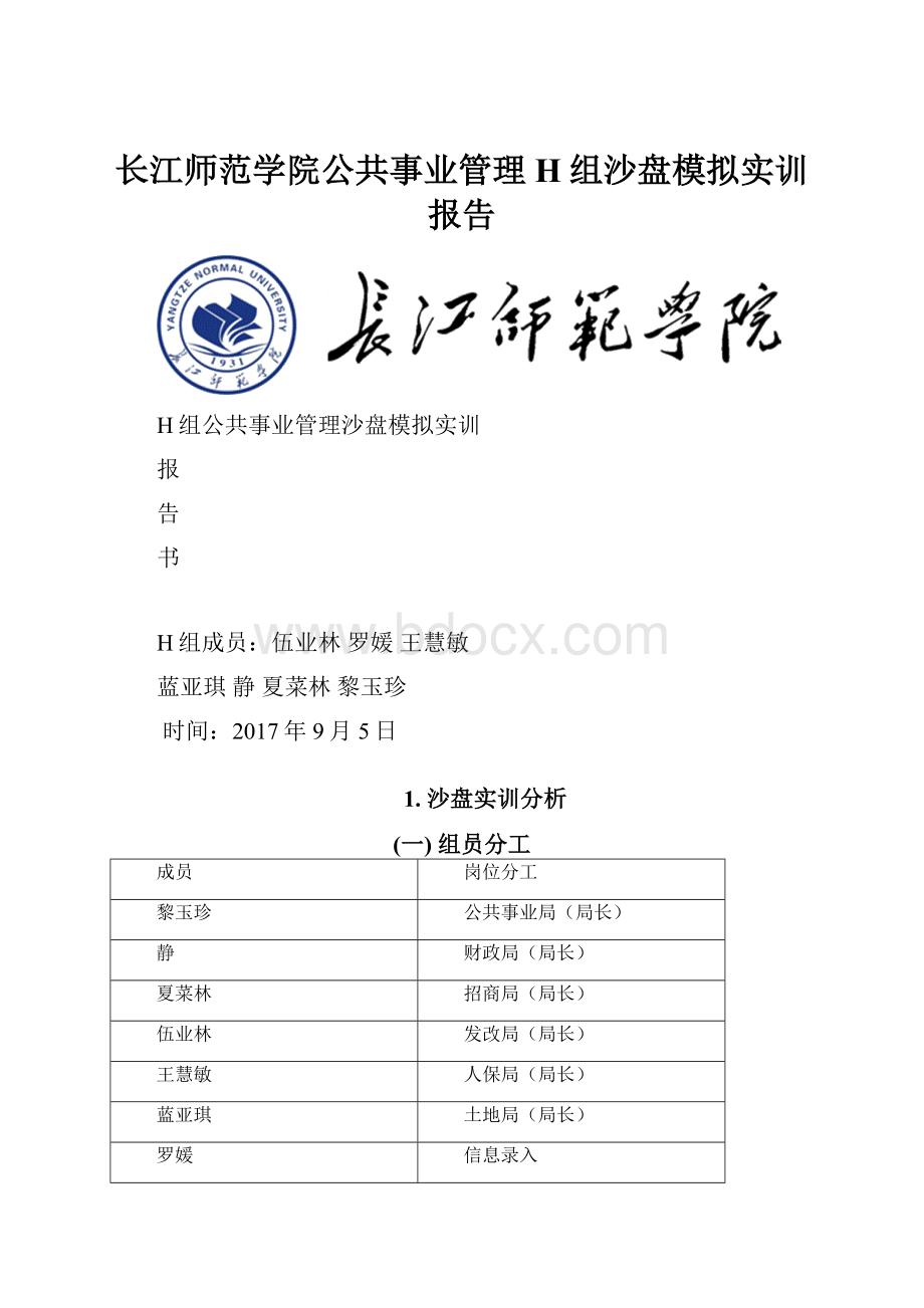 长江师范学院公共事业管理H组沙盘模拟实训报告.docx