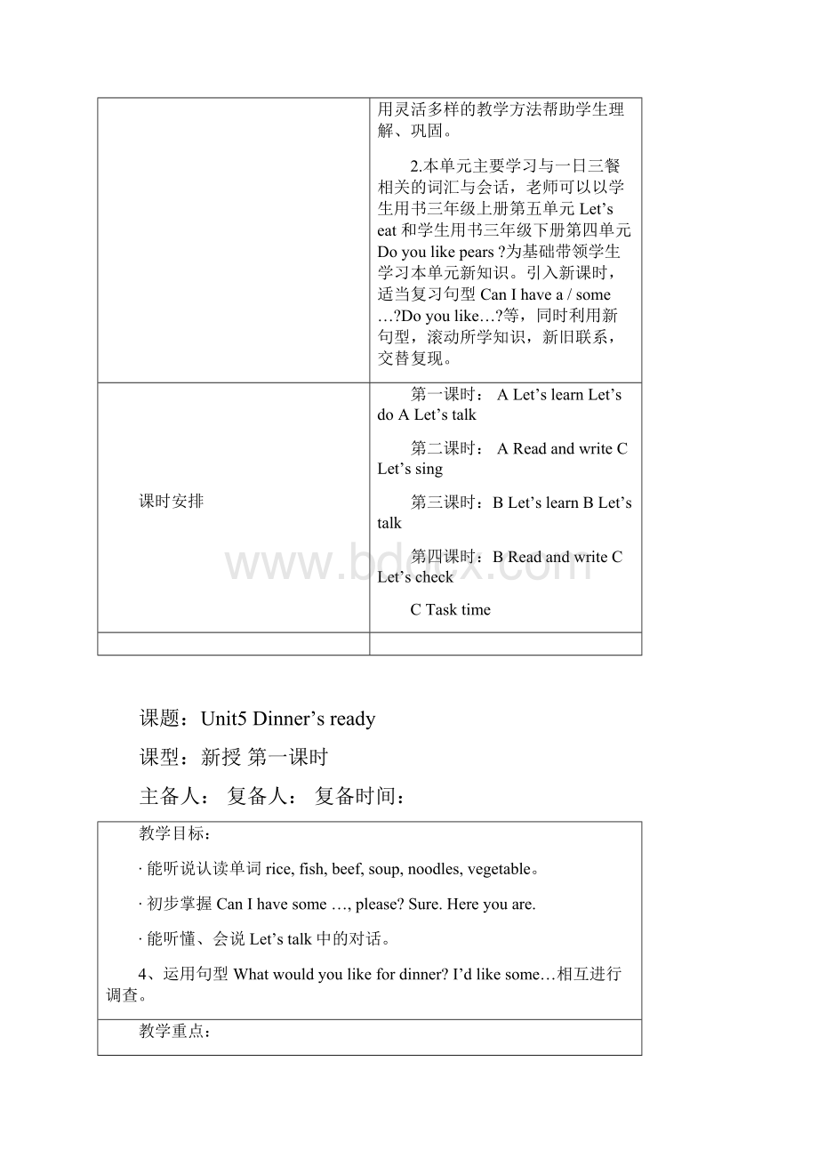 人教PEP版四年级英语上册Unit 5 单元教案 3.docx_第2页