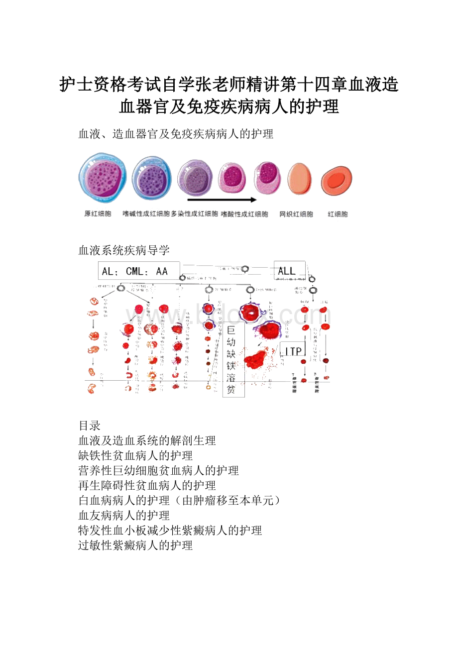 护士资格考试自学张老师精讲第十四章血液造血器官及免疫疾病病人的护理.docx_第1页