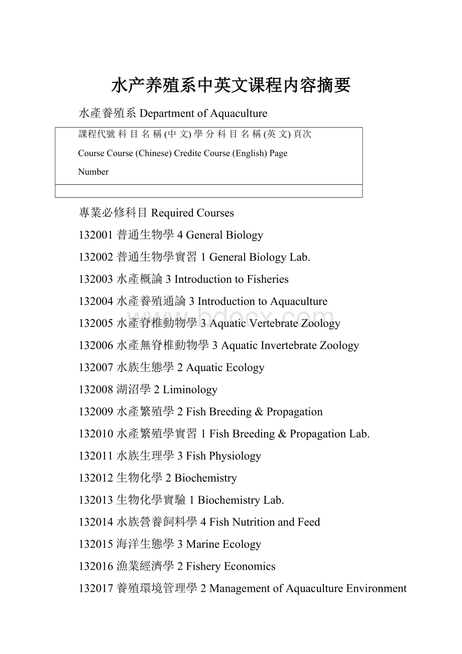 水产养殖系中英文课程内容摘要.docx