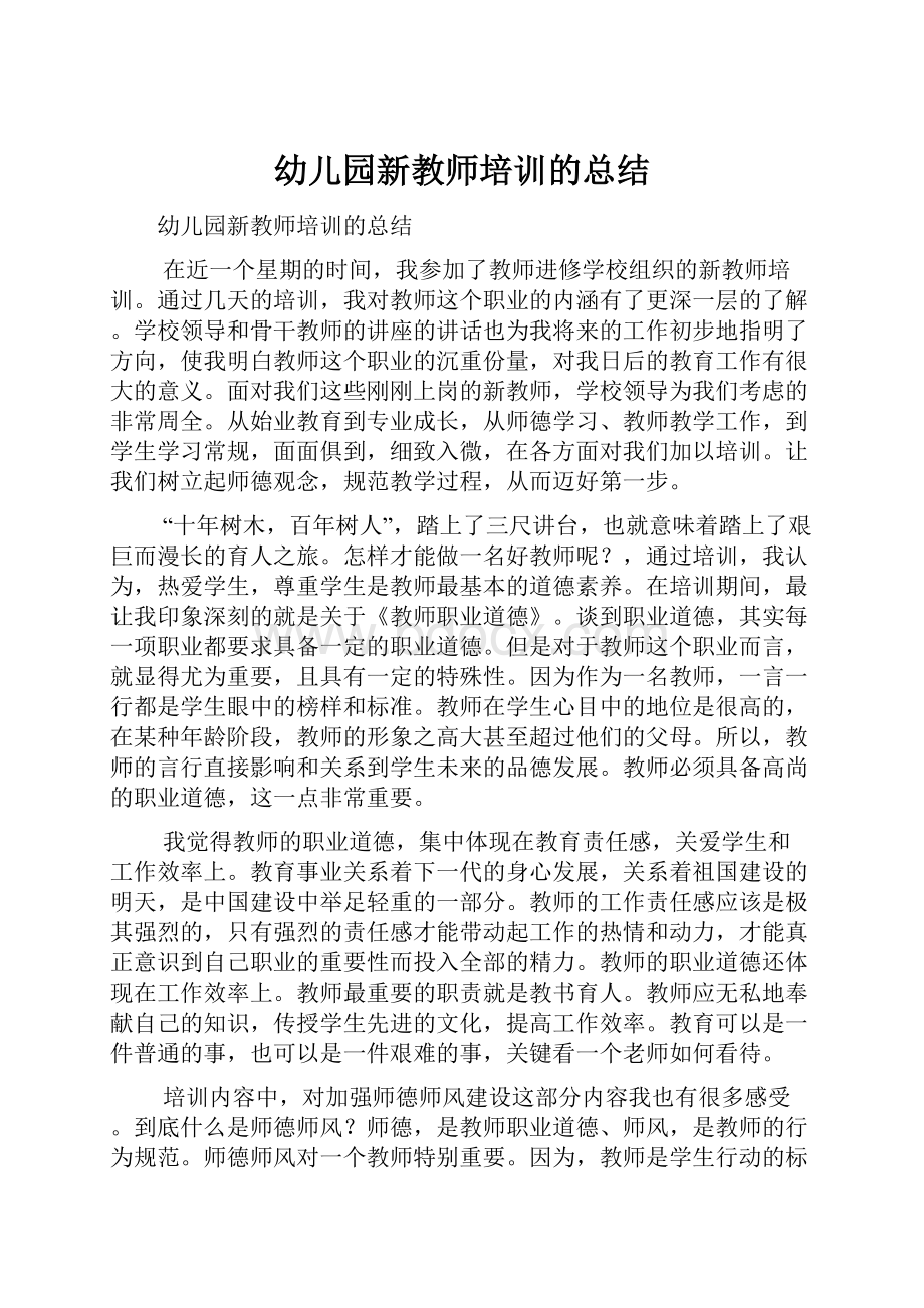 幼儿园新教师培训的总结.docx