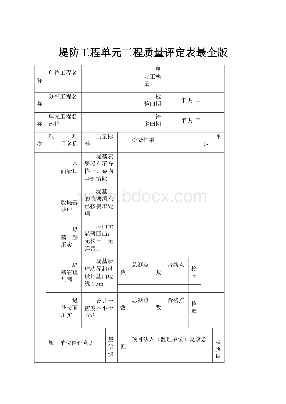 堤防工程单元工程质量评定表最全版.docx