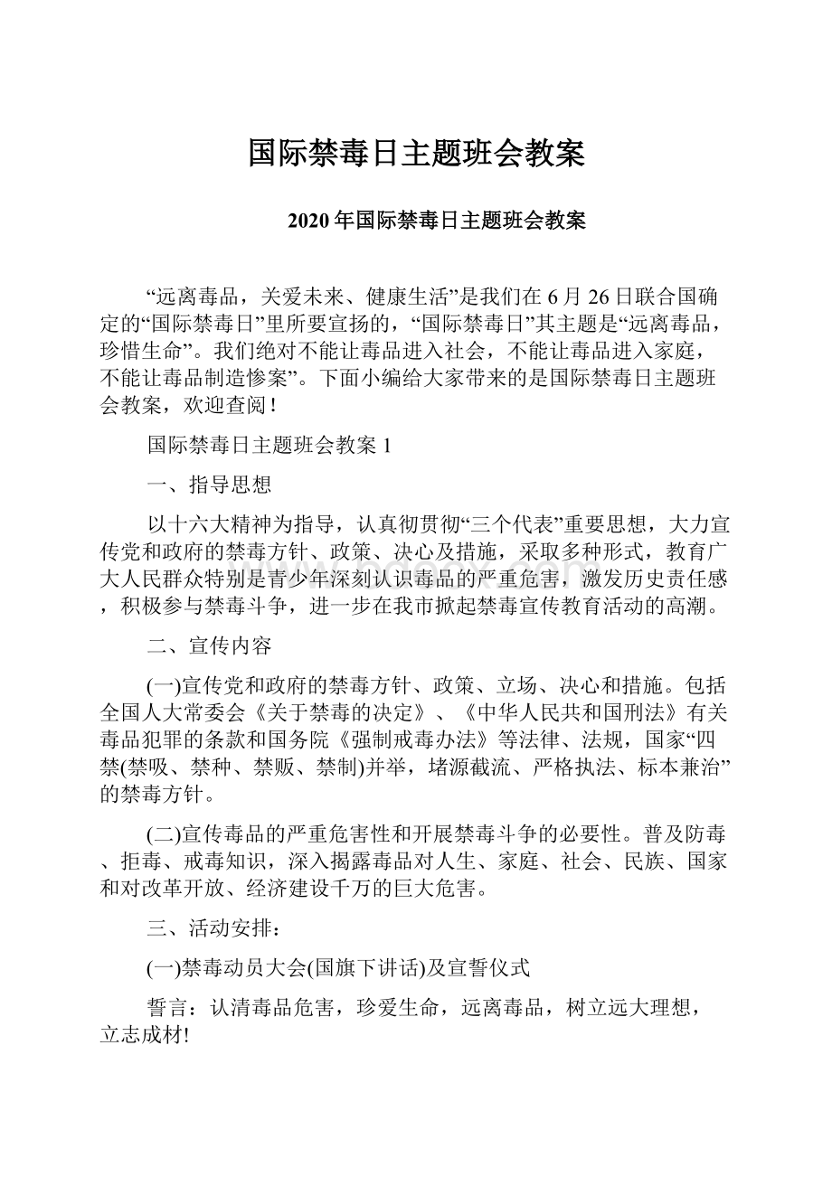 国际禁毒日主题班会教案.docx