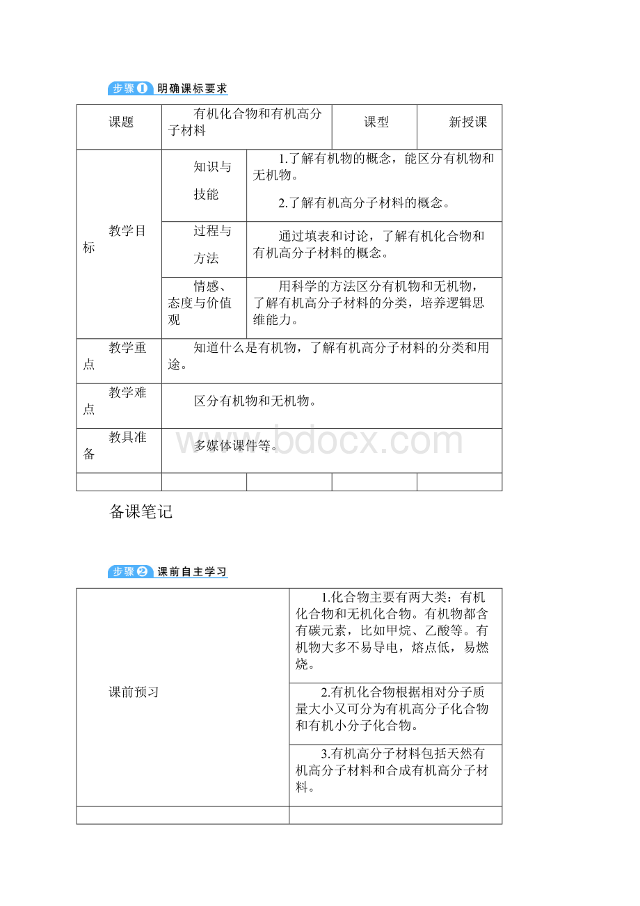 人教版化学九年级下册第1课时 有机化合物和有机高分子材料导学案.docx_第2页