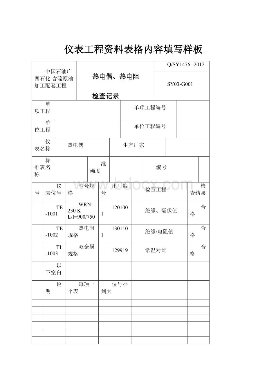 仪表工程资料表格内容填写样板.docx_第1页