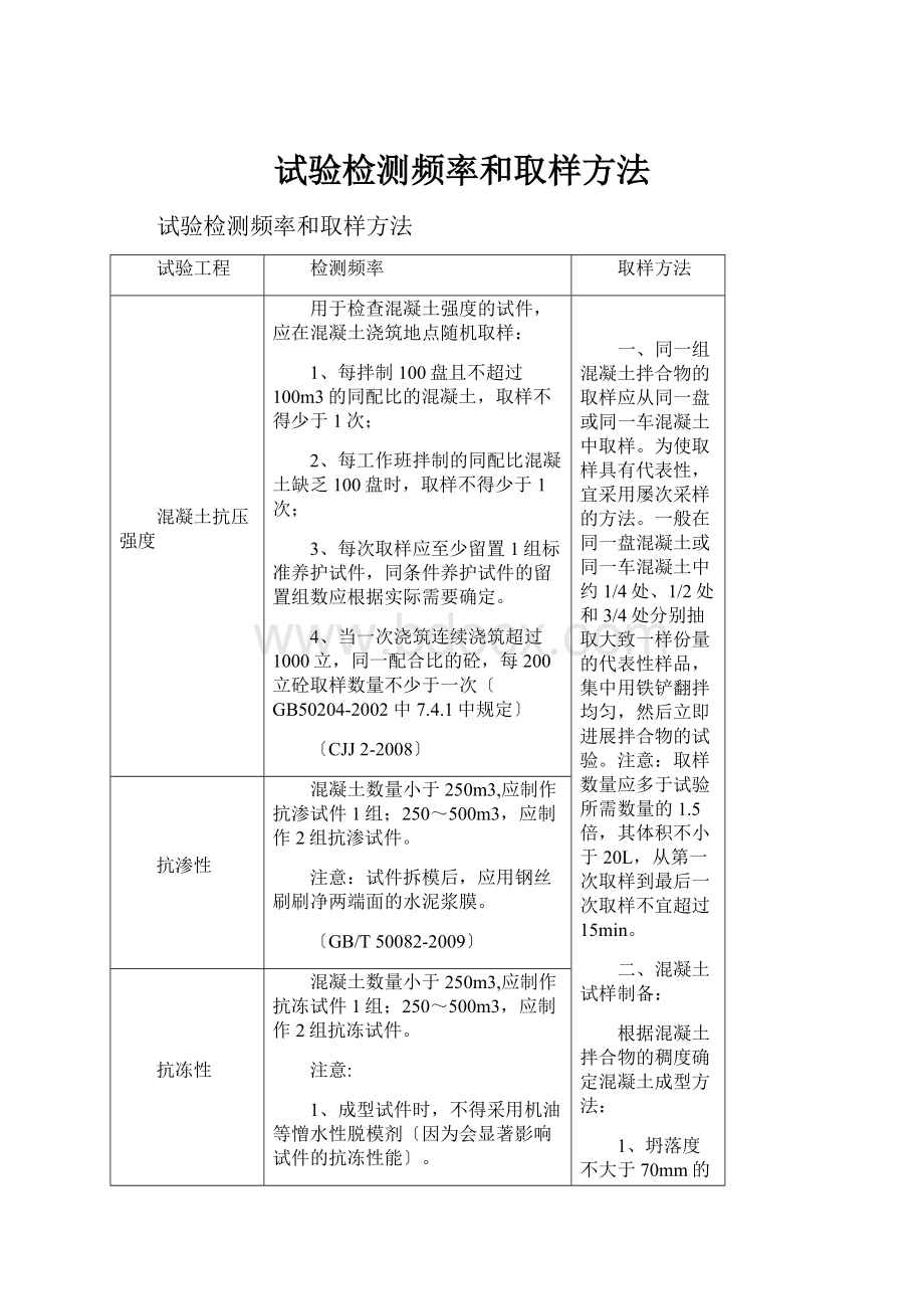 试验检测频率和取样方法.docx