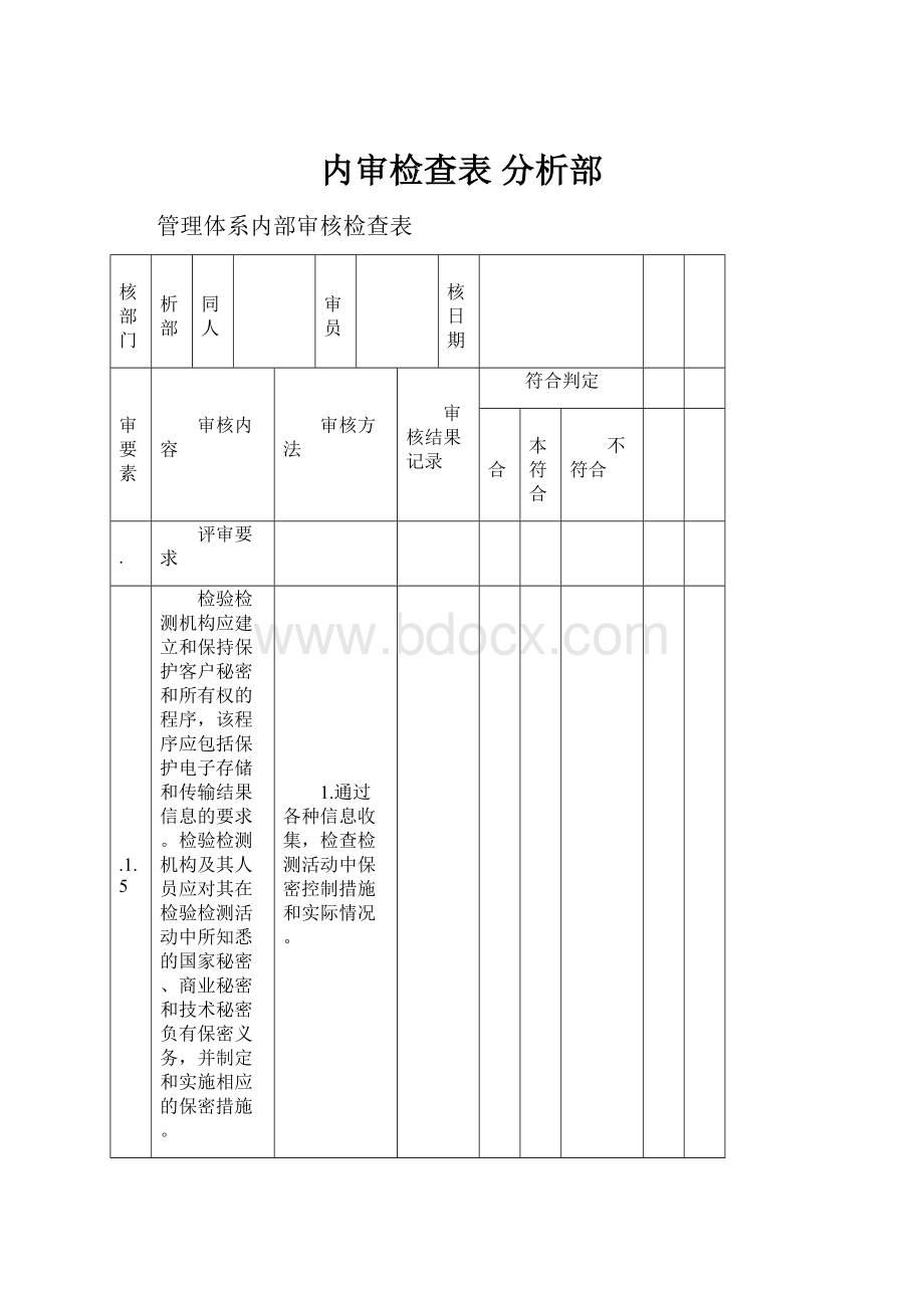 内审检查表分析部.docx