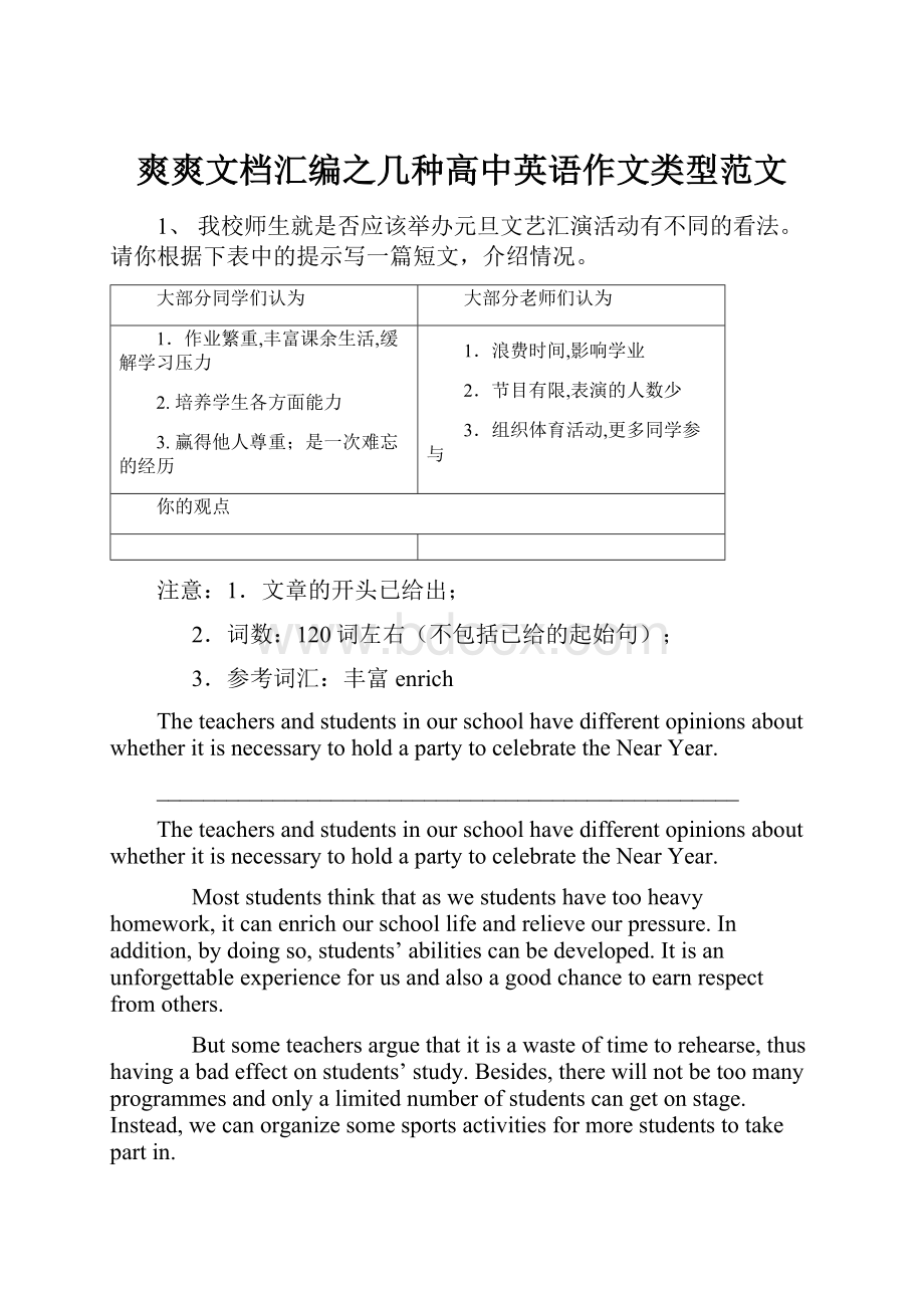 爽爽文档汇编之几种高中英语作文类型范文.docx