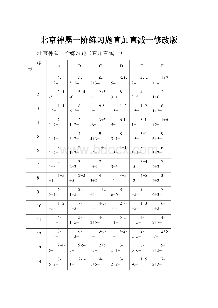 北京神墨一阶练习题直加直减一修改版.docx